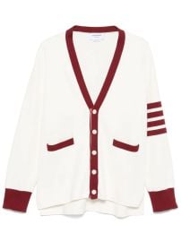 Thom Browne 4-Bar Stripe Cotton Cardigan | White | FARFETCH at Farfetch